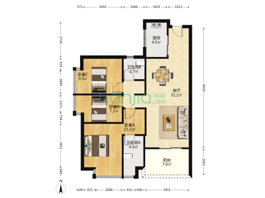 首铸御峰华庭 3室1厅2卫 97平方