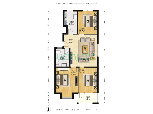 般阳生活区加伦花园 3室1厅1卫 110平方