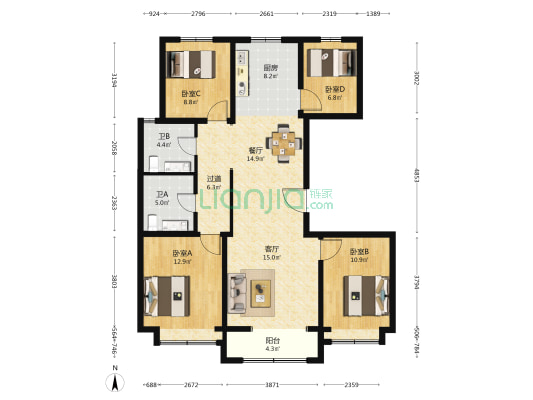 京澜誉府西区  4室2厅2卫 140平方