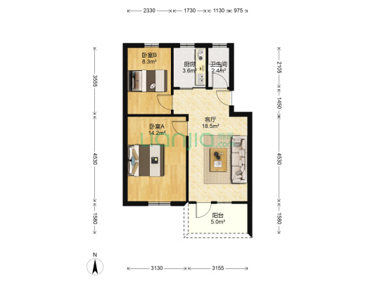 新河西村 2室1厅1卫 63平方