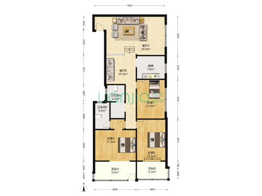 和平胜缘公寓 3室2厅2卫 154平方