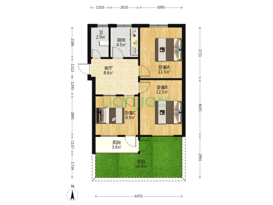 康盛小区 3室1厅1卫 64平方