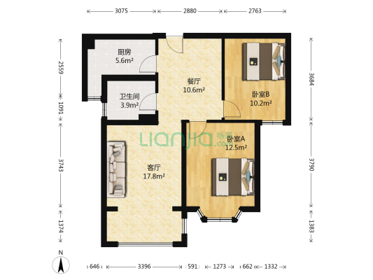 富春山居 2室2厅1卫 89平方