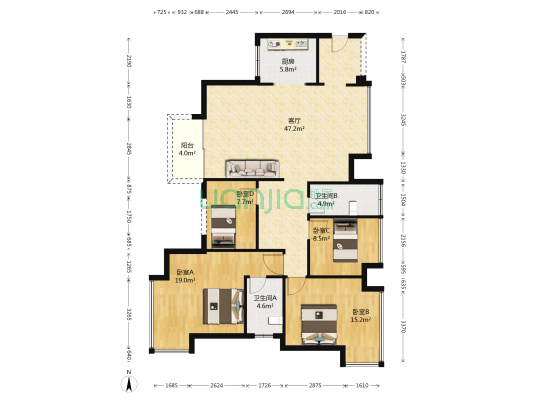 能信水岸华庭 4室1厅2卫 134平方