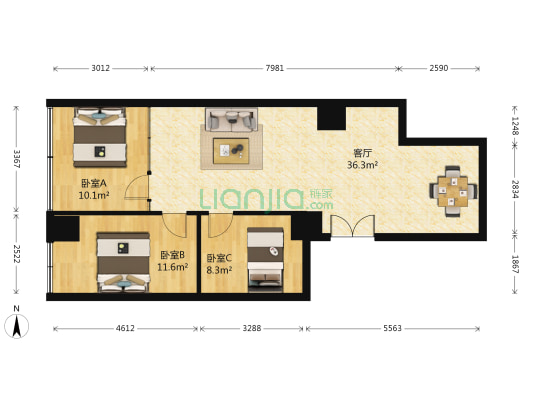 光大国际金融中心 3室1厅0卫 110平方