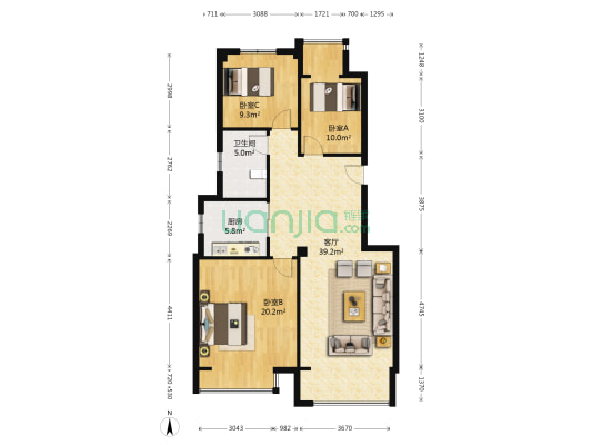 中城时代五期 3室1厅1卫 93平方