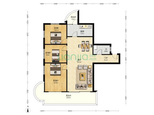 上排苑小区 3室1厅1卫 123平方