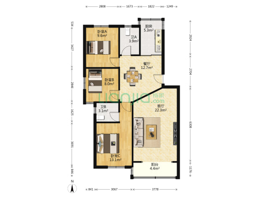 丰达花园 3室2厅2卫 98平方