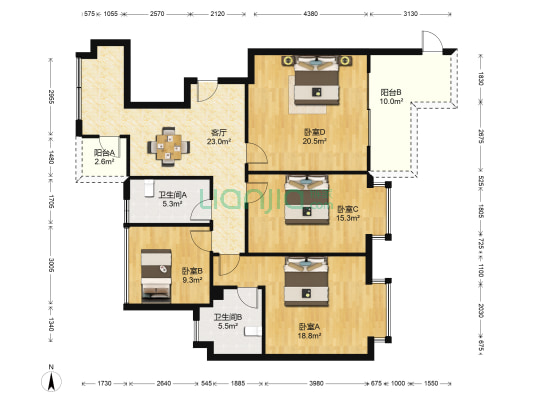 瑞丽华庭 4室1厅2卫 144平方