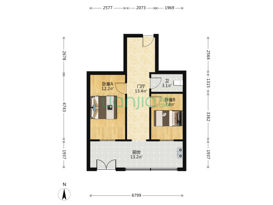 红旗农场综合楼 2室0厅1卫 54平方