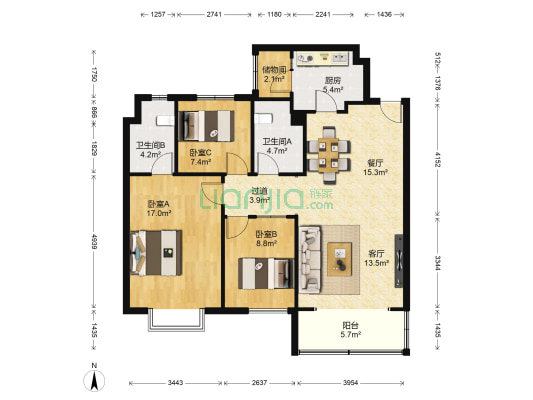 恒大·翡翠华庭 3室2厅2卫 127平方