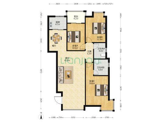 美景印象 3室1厅2卫 126平方