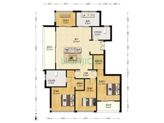首开天青里 4室1厅2卫 148平方