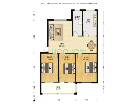 琼宇文化小区 3室1厅1卫 122平方