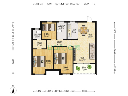 熙景诚品苑 3室2厅2卫 89平方