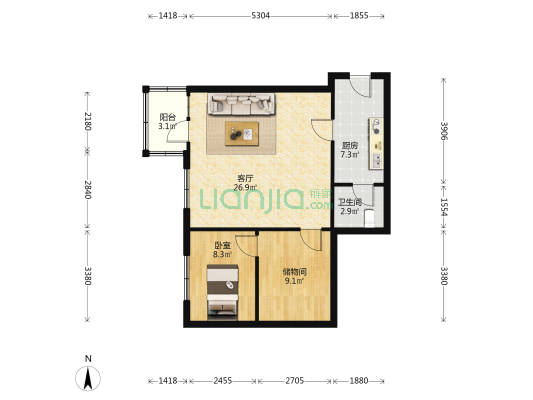 西开原头道街 1室1厅1卫 72平方