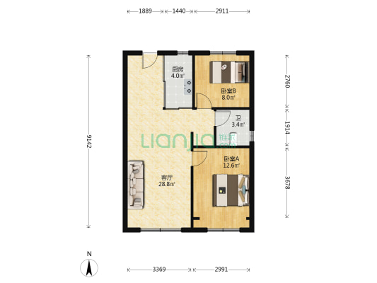 万科金域华府 2室1厅1卫 80平方
