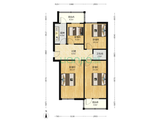 建北二巷小区 4室0厅1卫 88平方