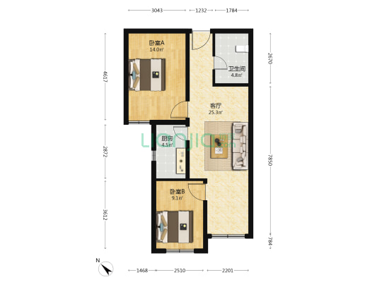 恒大滨河左岸南区 2室1厅1卫 83平方