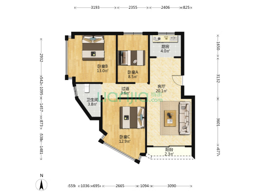 古鹤村 3室1厅1卫 84平方