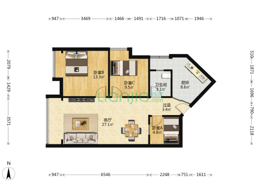 金成源山 3室1厅1卫 78平方