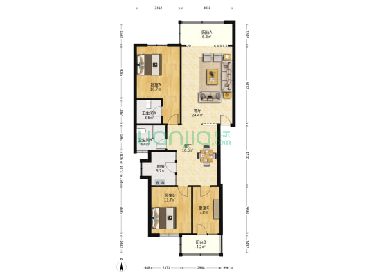 保利苑 3室2厅2卫 118平方