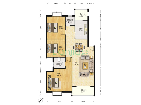 竹苑春晓 3室1厅2卫 126平方