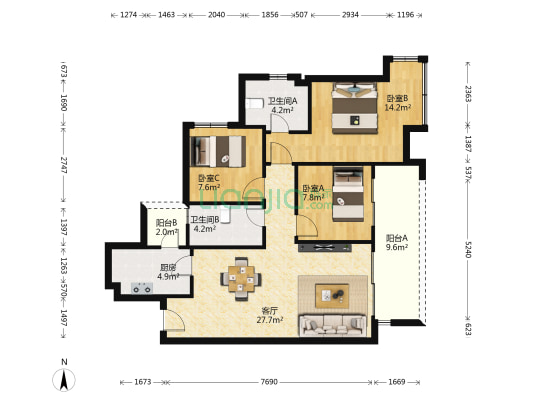 华邑宸熙 3室1厅2卫 102平方