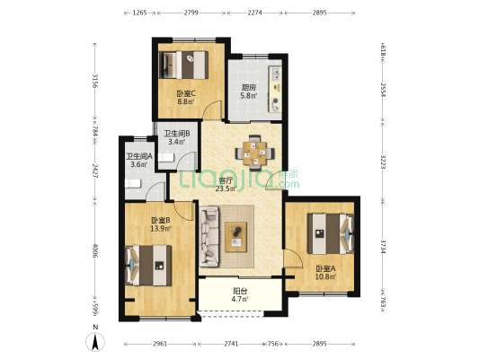 建发浦上湾 3室1厅2卫 98平方