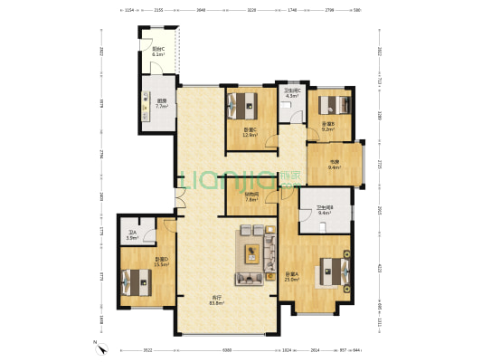 中国铁建西派澜岸 5室1厅3卫 223平方
