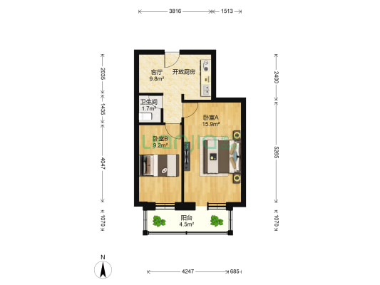 西便门西里 2室1厅1卫 53平方