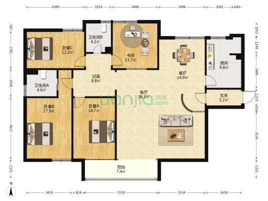 中兴公寓 4室2厅2卫 199平方