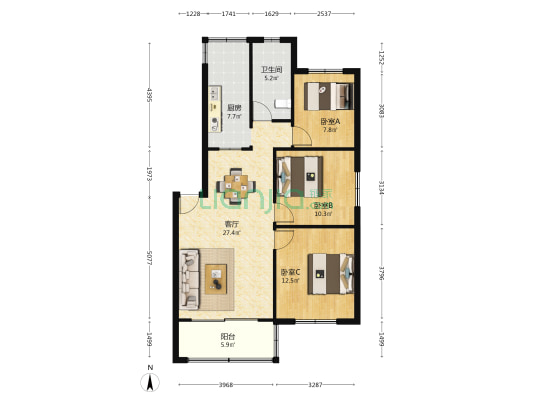 省水利厅宿舍 3室1厅1卫 90平方