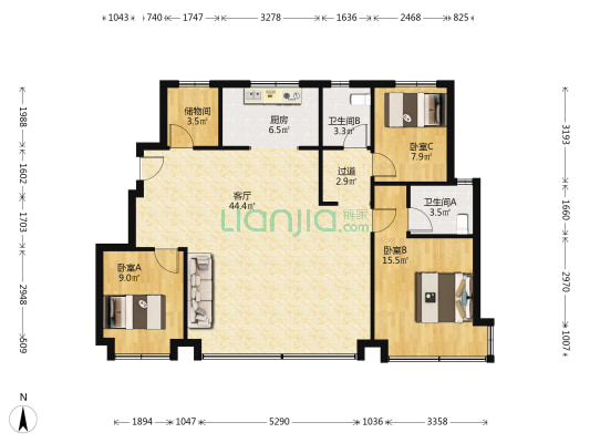 首创禧悦晴朗 3室1厅2卫 119平方