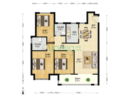融创荣润时代壹号 3室2厅2卫 125平方