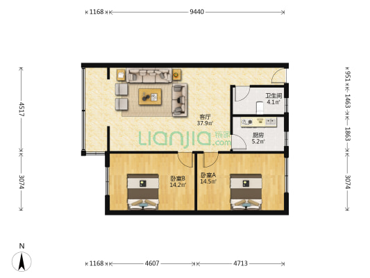 银州南寨小区 2室1厅1卫 89平方