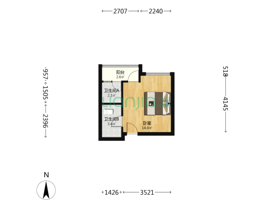 莲兴大厦 1室0厅2卫 32平方
