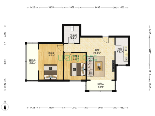 兰石豪布斯卡泽园 2室1厅1卫 98平方