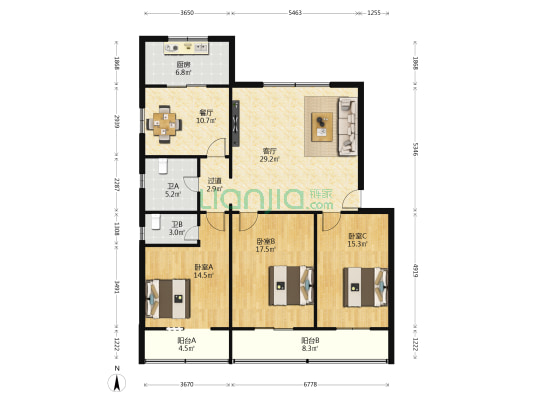 民政局家属楼 3室2厅2卫 142平方
