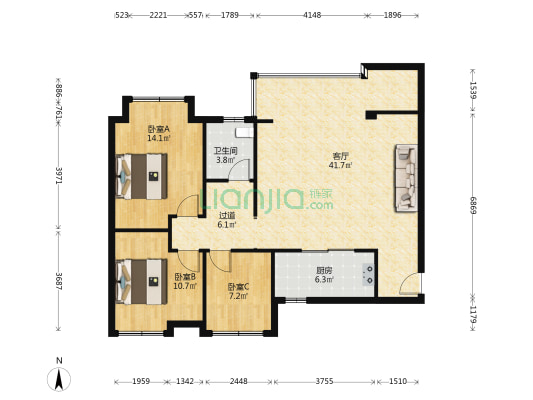 星坤南轩星城 3室1厅1卫 104平方