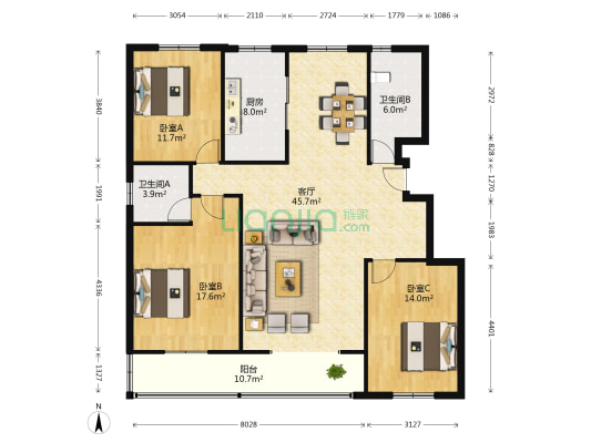 文汇嘉苑 3室1厅2卫 151平方
