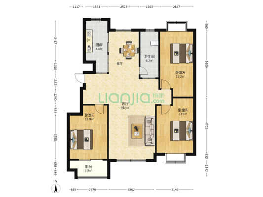 翠和家园 3室1厅1卫 135平方
