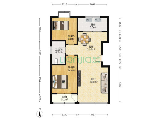 翰林世家 2室2厅1卫 95平方