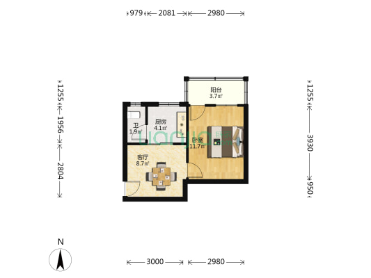 绳金塔东街 1室1厅1卫 36平方