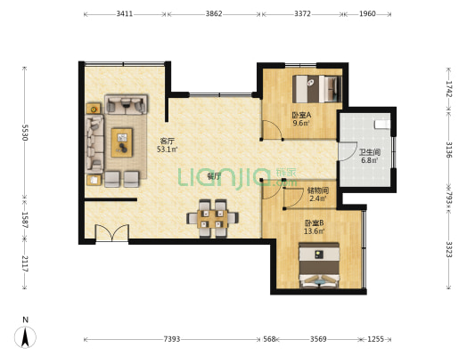 耀江国际大厦 2室1厅1卫 128平方