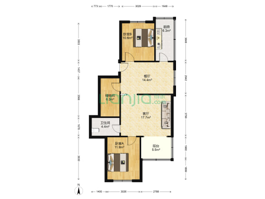 碧涛北园 2室2厅1卫 86平方