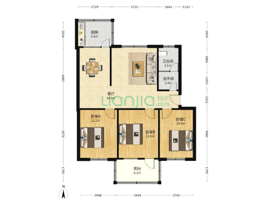 管委会家属院 3室1厅2卫 101平方