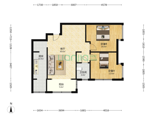 金竹花园大两居  位置好 品质社区  金利物业 看房方便-户型图