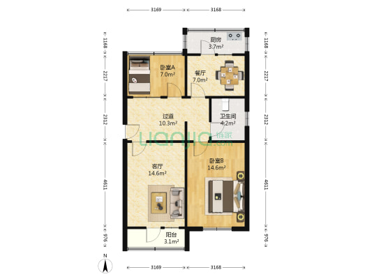 附属医院小区 2室2厅1卫 76平方