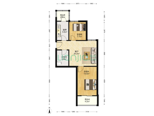 怡林园 2室1厅1卫 75平方